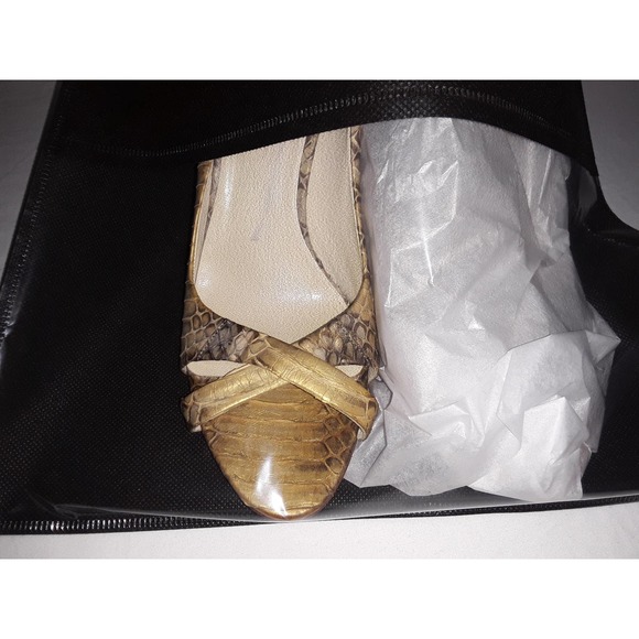 Miu Miu Snakeskin with Metallic Gold Highlights Open Toe Pumps 37 IT - Picture 10 of 11